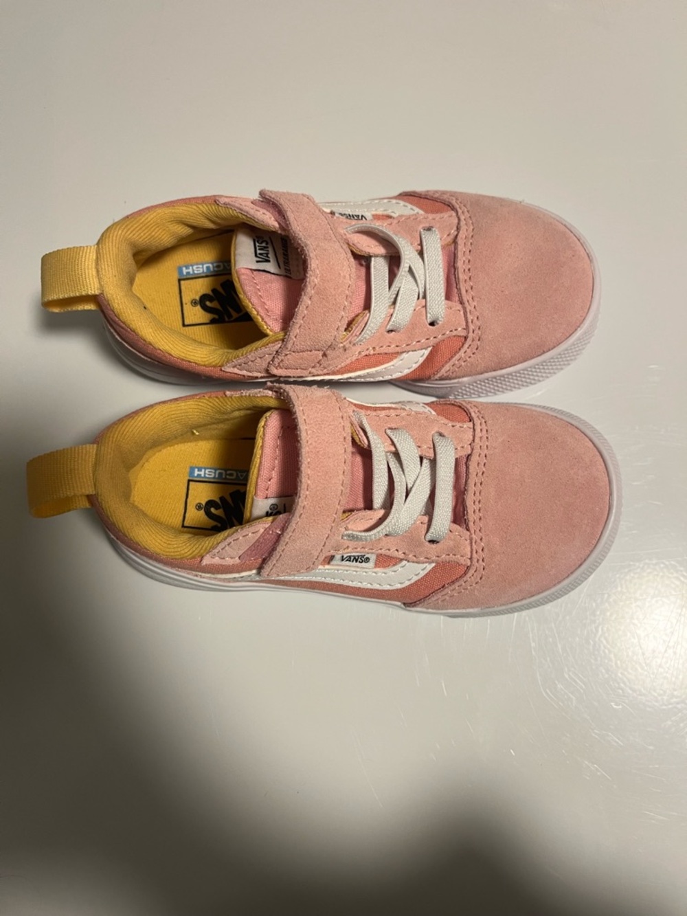 Vans Kids Pink Suede Sneakers with Yellow Lining